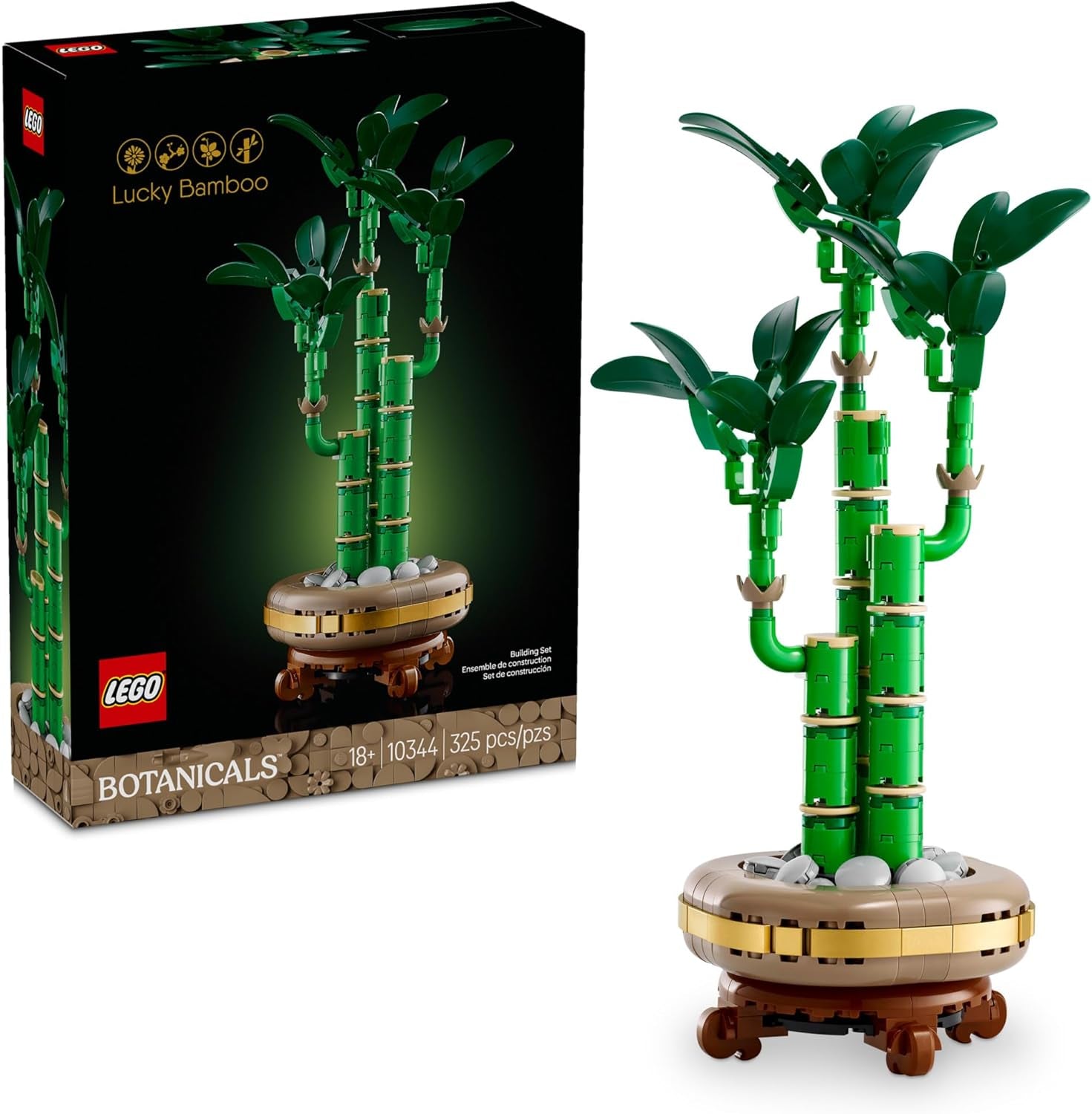 Botanicals Lucky Bamboo Building Set - Artificial Plant for Indoor Home Décor, Adults Ages 18+ - Fake Plant Decoration for Table, Desk, Office - Unique Gift for Her & Him - 10344