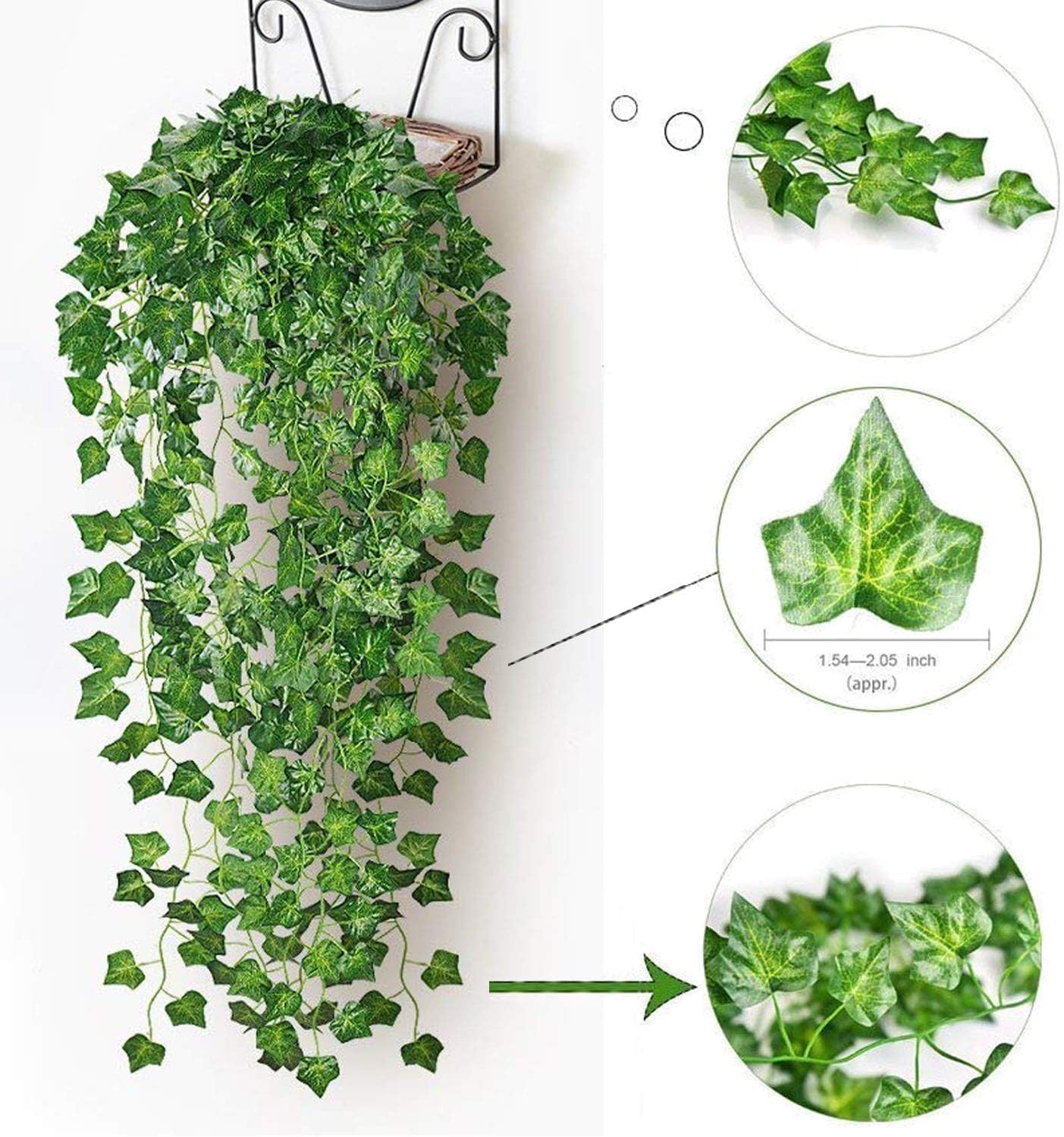 12 Pack Fake Vines for Room Decor Artificial Ivy Garland with Clip Green Flowers Hanging Plants Faux Greenery Leaves Bedroom Aesthetic Decor for Home Garden Wall Wedding